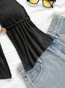 Soleia 度假风性感V领金属细节露背荷叶边吊带上衣，红色纹理面料，适合海滩、约会、假日、音乐节等场合，波西米亚风夏季沙滩上衣 - 黑色 - 查看 5