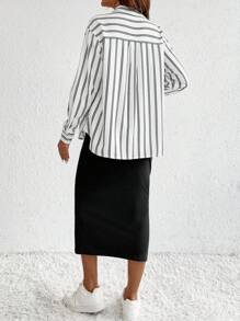SHEIN Fall Clothes,Autumn Clothes,Maternity Autumn Clothes Maternity 2pcs Maternity Striped Long Sleeve Button-Down Shirt And Cami Dress Casual Set