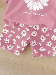 SHEIN Happikins Baby Girl Casual Minimalist Round Neck Short Sleeve T-Shirt And Fitted Shorts Set, Suitable For Spring/Summer - Multicolor - View 5