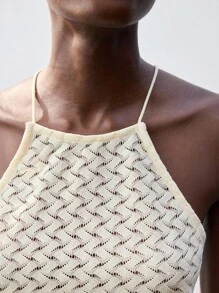 Maija Women's Cream White Summer Hollow-Out Crisscross Halter Knit Tank Top,Casual Vacation Bohemian Style,Loose Fit Sleeveless Versatile Holiday Clothing - Apricot - View 4