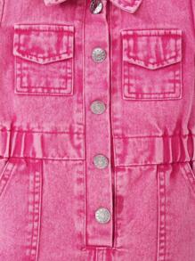 SHEIN Baby Girls' Fashionable Soft Washed Sleeveless Jumpsuit Shorts, Casual Vacation Street , Pink, Lightweight Summer - Pink - View 4