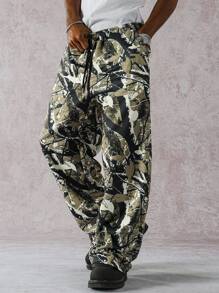 Manfinity EMRG Casual Fashion Outdoor Street Loose Straight-Leg Men Sweatpants Camo Pants Wide Leg Pants Baggy Pants Harajuku Pants Abstract Camo Pants - Khaki - View 3