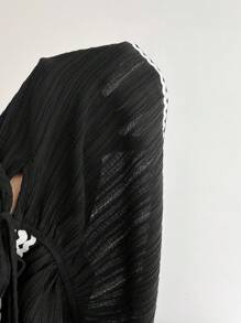 SHEIN Unity 纯色休闲露背细肩带背心，荷叶边下摆，春夏季 - 黑色 - 查看 6