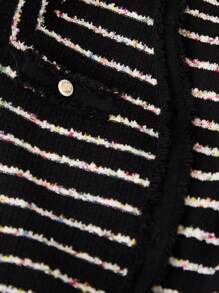 Revavyn Women's Striped Specialty Yarn Fringe Trim V-Neck Cardigan Fall Winter Cloth For Women - Multicolor - View 7