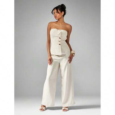 Completo da lavoro elegante, stile corsetto, in due pezzi, pantalone a gamba ampia, adatto per cerimonie, matrimoni, ufficio, occasioni formali e sera