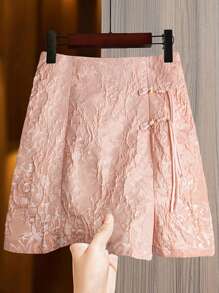 Flirla Falda corta elegante y de moda con diseño de botones en jacquard para mujer de talla grande - Multicolor - Ver 1