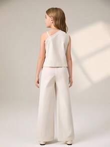 SHEIN 少女都市办公室时尚单肩吊带上衣西装外套+裤子两件套