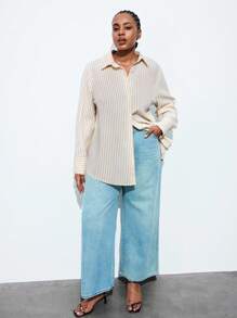 Maija 大码米色条纹休闲百搭商务通勤长袖衬衫秋季女装秋装返校服装返校节朴素复古服装女装老钱女士教师浪漫、时尚、百搭；舒适、时尚、优雅、休闲、简约日常穿着、必备、纯色、假日休闲、得体、单身女士、优雅时尚商务休闲女装外出上衣毕业教师女士秋季女装秋装大码秋季女装秋装返校服装返校节女士冬季女士冬季 - 彩色 - 查看 6