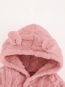 Cozy Pixies Toddler Girls' Thick Fleece Robe With Bear Ear Hood & Tie Waist, Long Sleeve Baby Winter Robe Baby Girl Robe Fall - Dusty Pink - View 4