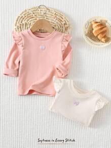 Cozy Pixies 女婴蝴蝶结装饰荷叶边圆领长袖套头衫，百搭舒适 - 彩色 - 查看 5