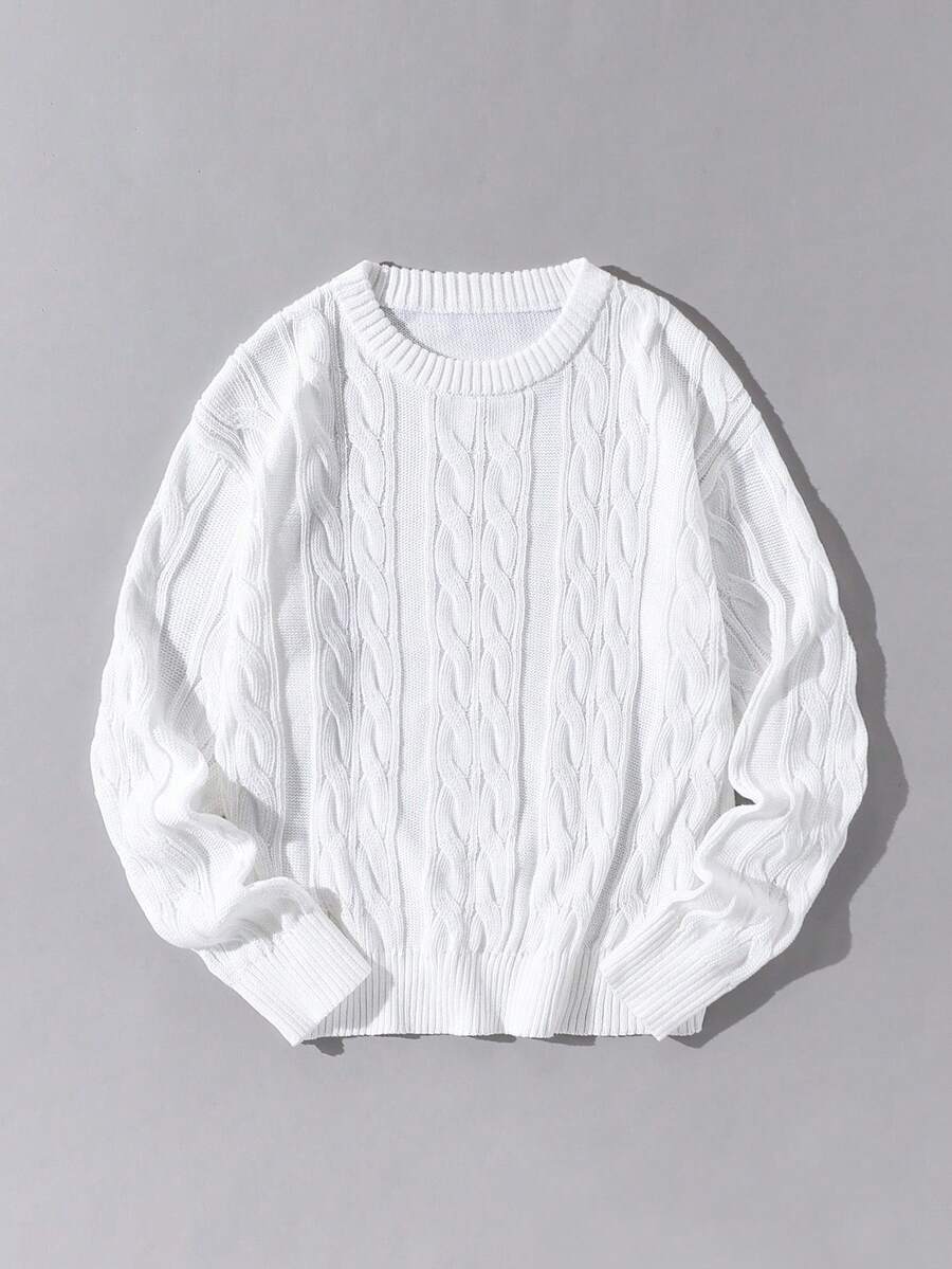 青少年男孩粗针织圆领长袖宽松休闲毛衣