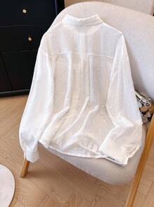 INAWLY 女士休闲纯色纹理衬衫和短裤两件套 - 白色 - 查看 5