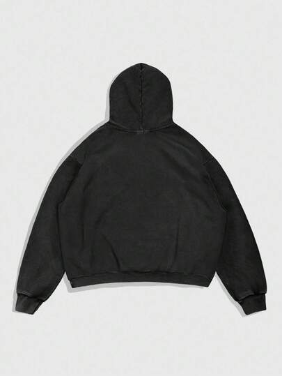 Street Life Men's Casual Daily Rhinestone Accent Pocket Flocked Hoodie Sweatshirt , Fall