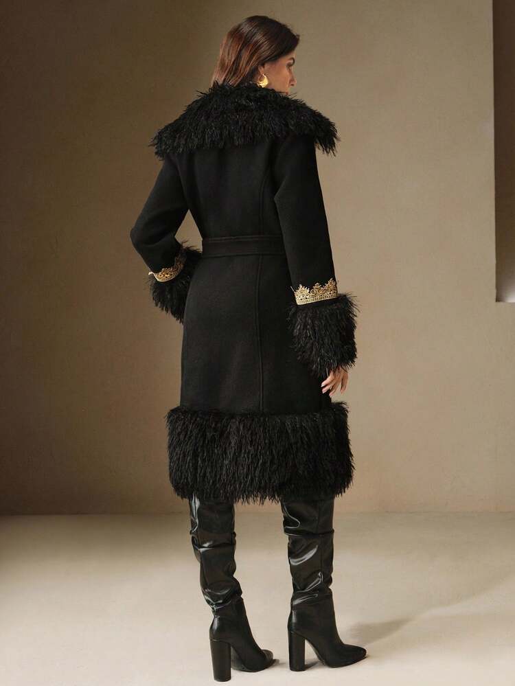 Women's Autumn/Winter Middle Eastern Vintage Embroidered Ribbon Puff Faux Suede Jacket, Elegant, Formal, Party, Chic, Suitable For New Year, Christmas, Work, Graduation, Wedding, Luxury