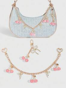 ROMWE Kawaii 2 móc khóa nơ hình quả anh đào dễ thương, thích hợp trang trí túi vuông nhỏ, tuyệt vời làm quà tặng cho ngày tựu trường, sinh nhật, ngày lễ - Nhiều màu - Xem 4