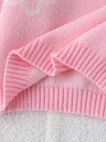 SHEIN Áo len dệt kim Jacquard họa tiết thời trang cho bé gái tuổi teen, áo dài tay cơ bản - Hồng - Xem 7