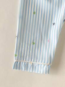 两件套男婴休闲格子条纹长袖上衣和裤子舒适家居服 - 藍白色 - 查看 5