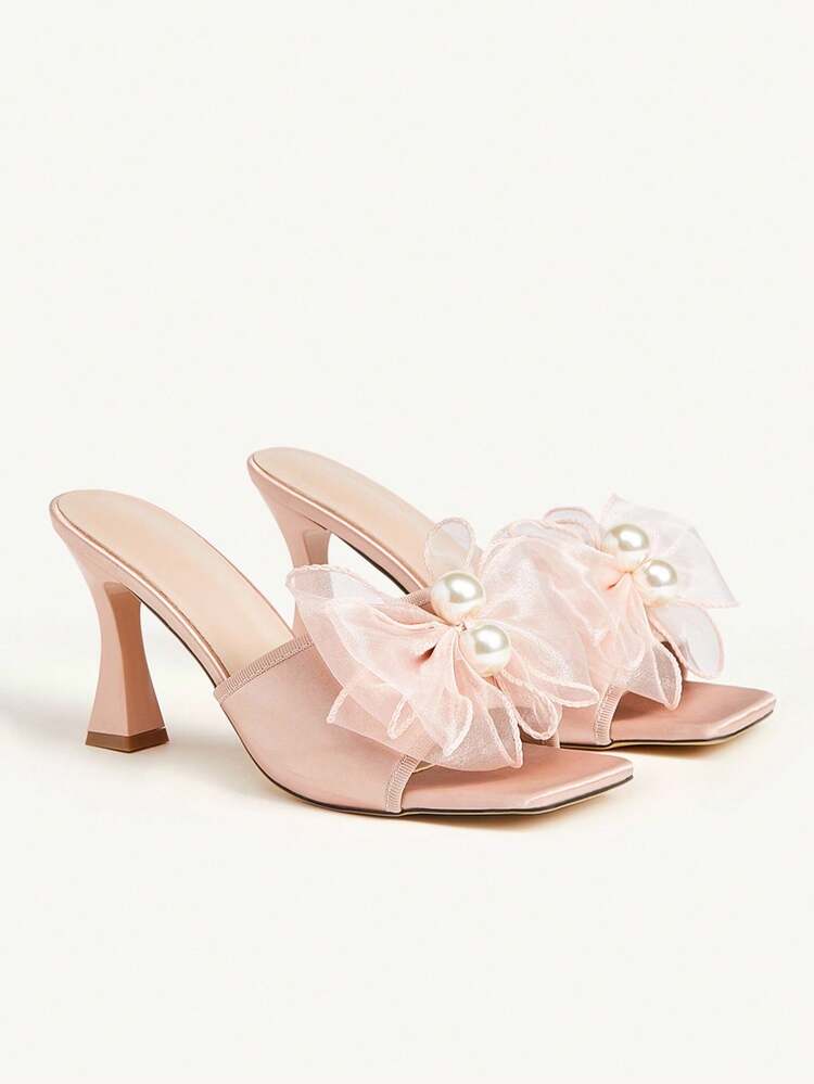 CUCCOO CHICEST Women's Orange Floral High Heel Sandals, Square Toe, 8.5M, Slip-On Style For Dress, Wedding, Valentine's Day, Summer