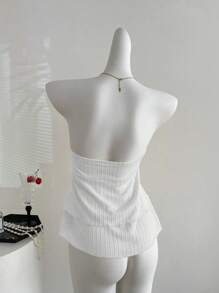 Sweetra 浪漫百搭双层荷叶边下摆海星扣扭花前短款上衣 - 白色 - 查看 2