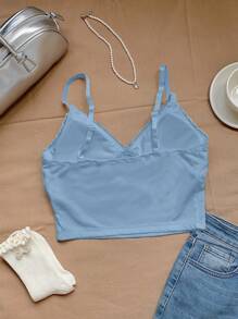 Comfortcana 1 chiếc áo ba lỗ đơn giản bằng ren chắp vá dành cho nữ - Màu xanh lam - Xem 3