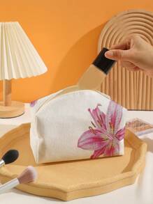 ROMWE Fairycore 白底粉百合花卉图案八角绒化妆包 - 彩色 - 查看 3