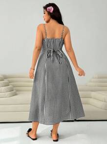 Solflare Váy kẻ caro mùa hè cỡ lớn có dây buộc bướm có thể điều chỉnh ở phía sau - Đen và trắng - Xem 6