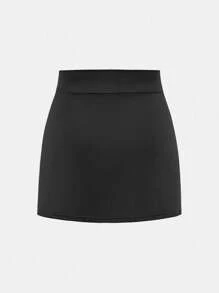 SHEIN Girlism Tween Girl Simple Solid Color Phone Pocket Sports Skorts, Summer - Black - View 2