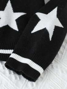 SHEIN Áo khoác len dệt kim Jacquard họa tiết thời trang cho bé gái tuổi mới lớn - màu đen - Xem 5