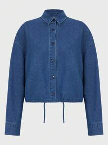 Daynim 女士休闲长袖衬衫和牛仔夹克 - 中等水洗藍 - 查看 6