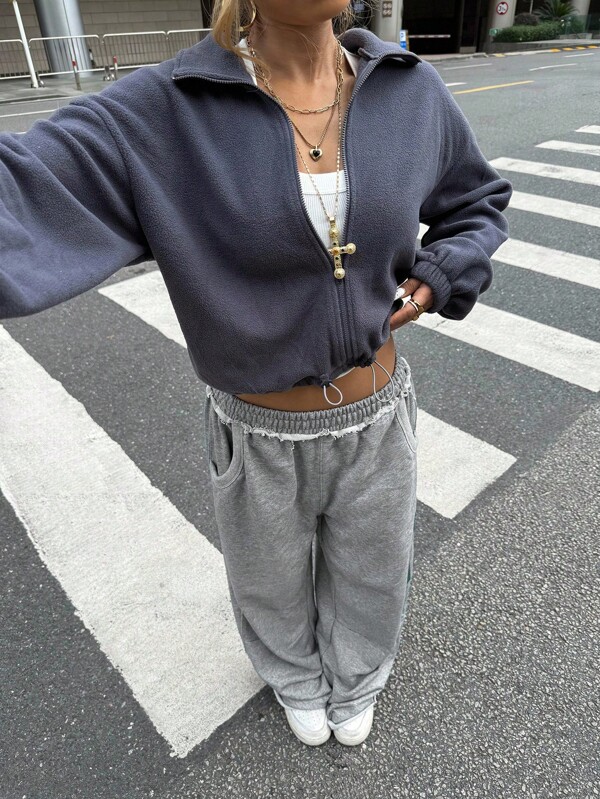 SHEIN Teen Girls' Casual Loose Fit Cozy Stand Collar Plush Jacket, Suitable For Autumn/Winter