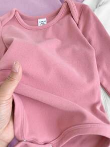 SHEIN LMoss Kids Bộ 4 bộ đồ liền thân dệt kim màu trơn dễ thương cho bé gái sơ sinh LMoss, bộ đồ liền thân dài tay mùa thu/đông cho bé - Nhiều màu - Xem 6