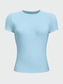 Jouncy Women's Light Blue Solid Fitted Crew Neck T-Shirt - Baby Blue - View 3