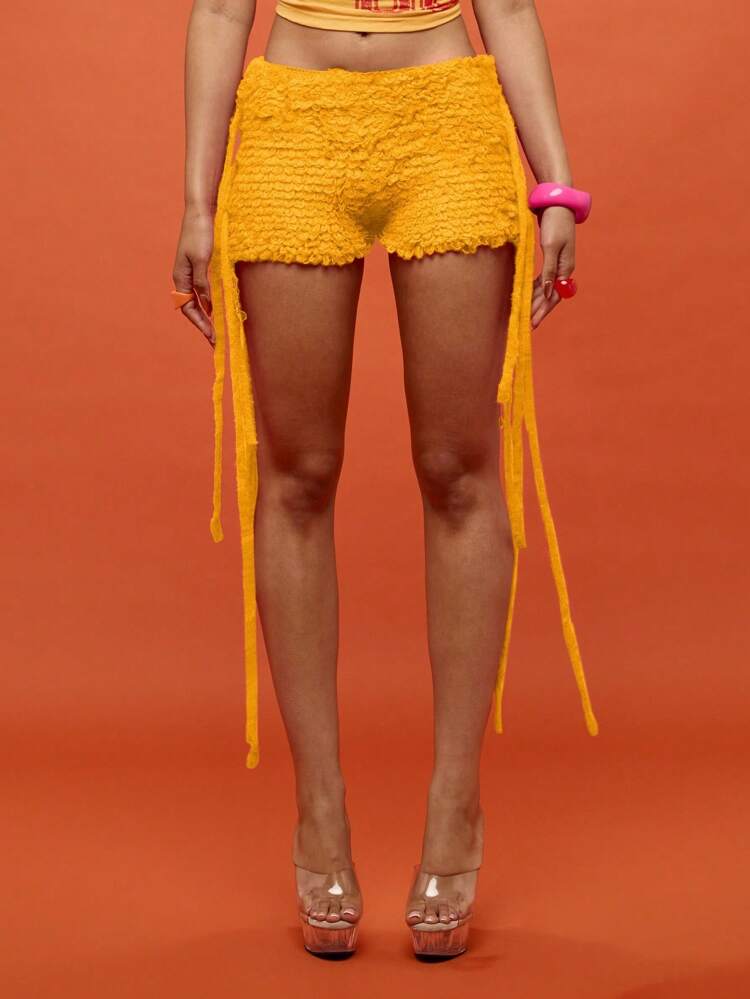 SUMWON WOMEN Shorts de crochê feitos à mão com detalhes de borlas