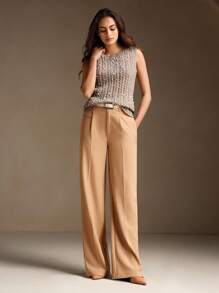 Anewsta Elegant Women's Pearl Decor Cable Knit Sweater Vest - Beige - View 5