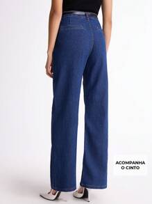 Daynim Seam Front Flare Leg Jeans With Belt - Dark Wash - View 2