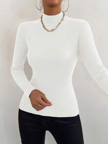 Chiquease Women Stand Collar Long Sleeve Casual Fleece Sweater Fall Winter Cloth For Women - White - View 4