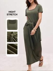 Modelyn Casual Minimalist Sexy 2 In 1 Women Long Dress,Women Summer Clothes - Army Green - View 3