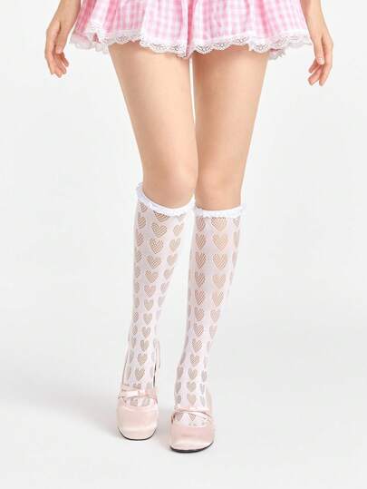 Kawaii 1 Pair Cute Hollow Heart Lace Leg Warmers, Sweet Lolita Ruffle Socks, Versatile School Girl Style Women Socks