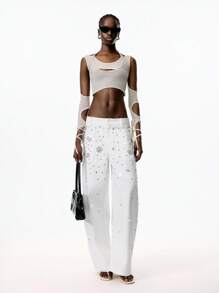 LYSMO Quần ống loe pha lê thời trang nữ - trắng - Xem 8