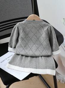 SHEIN 女婴时尚蝴蝶装饰纽扣前开衫和迷你裙套装 - 彩色 - 查看 6