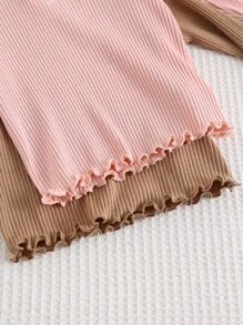 Cozy Pixies 4 pièces Ensemble Top à manches longues avec col rond, volants et pantalon large à motif en forme de cœur tricoté doux pour bébé fille