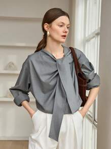 Dazy-Less Ample cache-épaules femme à manches longues, couleur unie, avec cordon de serrage, style décontracté chic. Design simple, convient pour le bureau, les déplacements, le printemps/l'automne