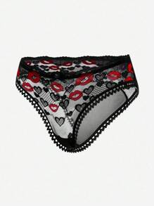 SHEIN Bragas cómodas y sexys para mujeres con estampado de encaje y flores - Negro - Ver 7