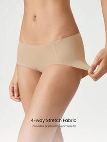 GLOWMODE 1 Pack Lightweight Breathable Sweat-Wicking Mid-Waist Full Coverage Seamless No-Show Underwear Daily Workout - Beige - View 3