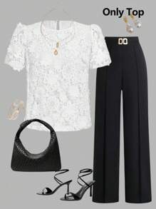 Ellevyn Women's Casual Lace Short Sleeve Blouse For Everyday Commuting, Spring Fall Women Clothes All White Party Women Teachers For Women Business Casual Woman Going Out Top Old Money Style Women All White Party Women Teachers For Women Going Out Tops Women Offices For Women Lace Top - White - View 1