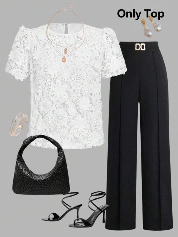 Ellevyn Áo ren tay ngắn thường ngày cho nữ đi làm hàng ngày, quần áo nữ mùa xuân thu toàn màu trắng dự tiệc cho nữ giáo viên cho phụ nữ công sở thường ngày đi chơi áo kiểu cổ điển cho phụ nữ toàn màu trắng dự tiệc cho phụ nữ giáo viên cho phụ nữ đi chơi áo kiểu công sở cho phụ nữ áo ren