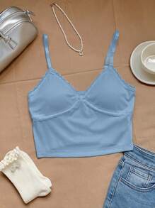 Comfortcana 1 chiếc áo ba lỗ đơn giản bằng ren chắp vá dành cho nữ - Màu xanh lam - Xem 7