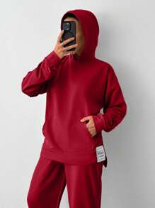 EURMUSE Light Grey Two Thread Sweatshirt And Sweatpant With Label Detail - Red - View 4