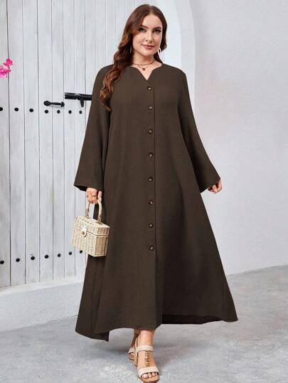 Al Najma 简约舒适的布艺装饰纽扣宽松女式连衣裙