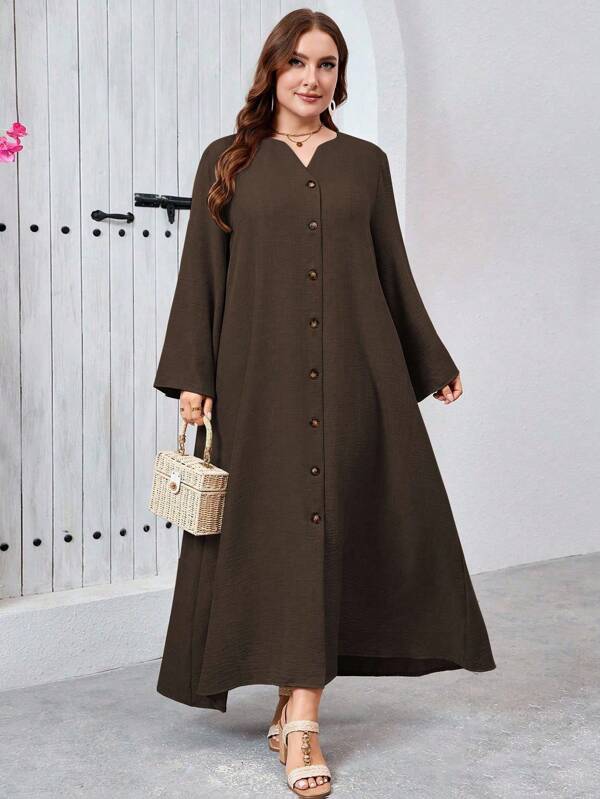 SHEIN Najma Vestido suelto y cómodo de tela para mujeres, decorado con botones
